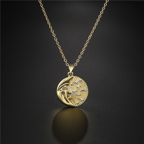 

fashion moon pendant necklace men's and women's universal copper plated real gold trend jewelry style, Silver