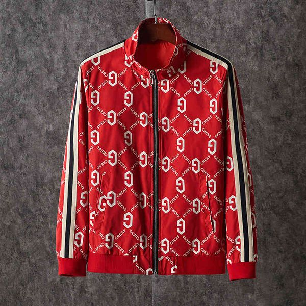 

the fine fleece hoodies men's wear 2021 spring stand collar jacket fashion slim print, Black