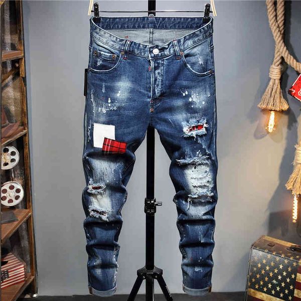 

men's jeans original european blue italy of men dsq brand denim pants thin shredded motorcycle biker jeans 1080-jeans hole 74f2