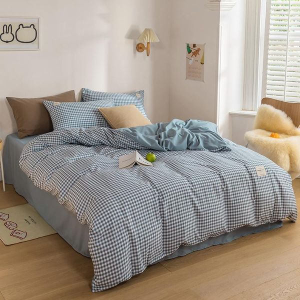 

bedding sets blue plaid boys girls duvet cover set bed sheet pillowcases twin full  king size bedclothes for bedroom decor
