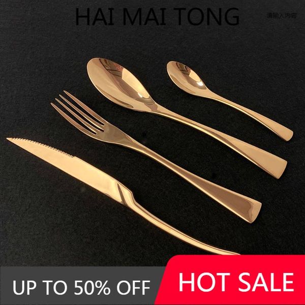 

flatware sets rose gold 4pcs set stainless steel dinnerware cutlery western fork teaspoon steak knife spoon