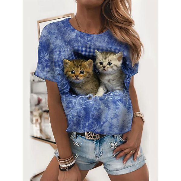 

pet pattern women's fashion style 3d printing round neck casual streetwear summer basic short-sleeved t-shirt, White