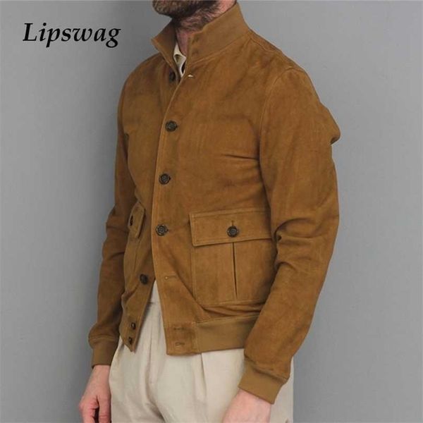 

vintage buttoned stand collar solid jackets men autumn winter fashion patch pockets coats mens casual long sleeve outerwear 211126, Black;brown