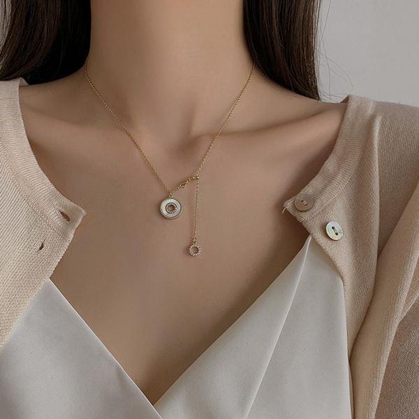 

pendant necklaces design luxury shell circle gold short necklace for woman 2021 korean fashion jewelry wedding girl's choker chain, Silver
