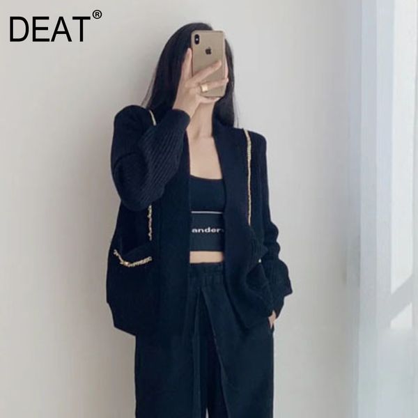 

[deat] v-neck collar long sleeve solid thick sweater knitted cardigan women high street style korean fashion spring gx675 210428, White;black