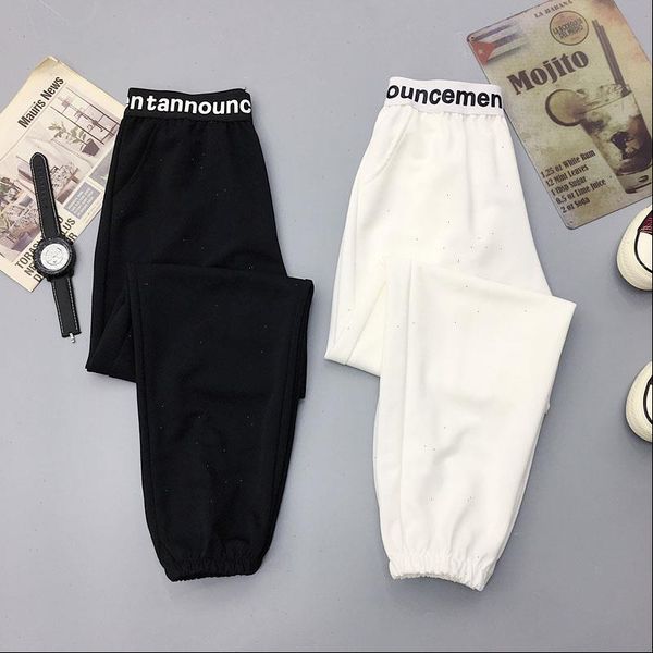 

autumn high streetwear punk womens capris ring sports harajuku bf loose all match slim casual harem, Black;white