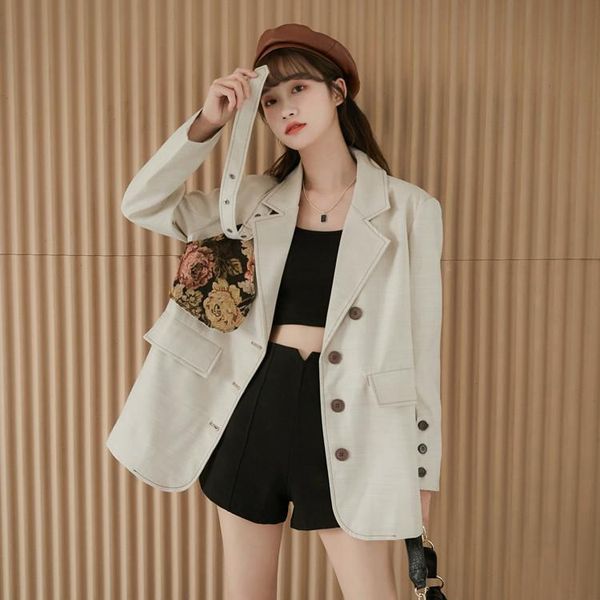 

women's suits & blazers loose stitching asymmetric suit jacket, White;black