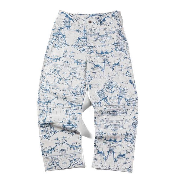 

pants fashionable the geometric pattern full print loose straight men's ins casual bf harajuku, Black