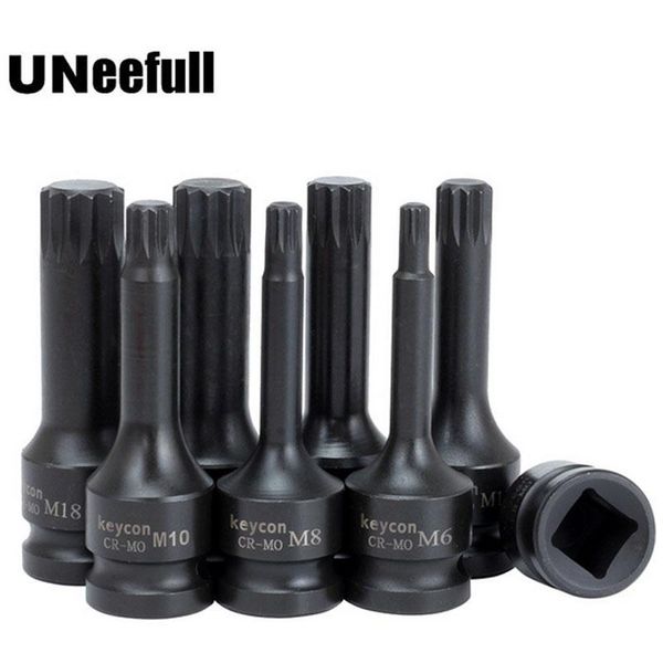 

1/2 inch impact spline socket bit set m5-m18 pneumatic electric wrench cr-mo 78mm length size m5 m6 m8 m10 m12 m14 m16 hand tools