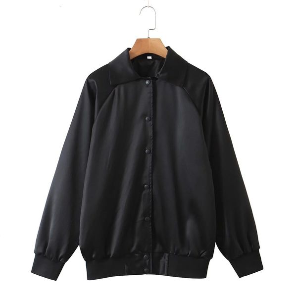 

autumn women's satin jacket long sleeve, Black;brown