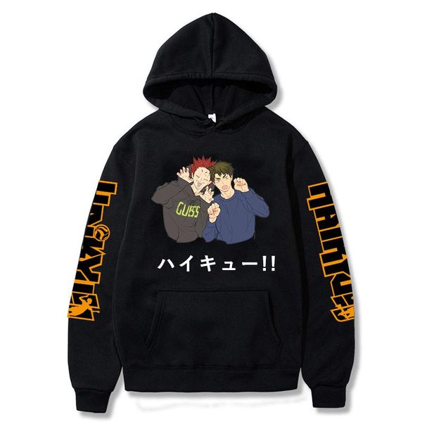 

men's hoodies & sweatshirts japanese anime hoodie high school pullover oversize tobio kageyama karasuno for men sweatshirt haikyuu vol, Black