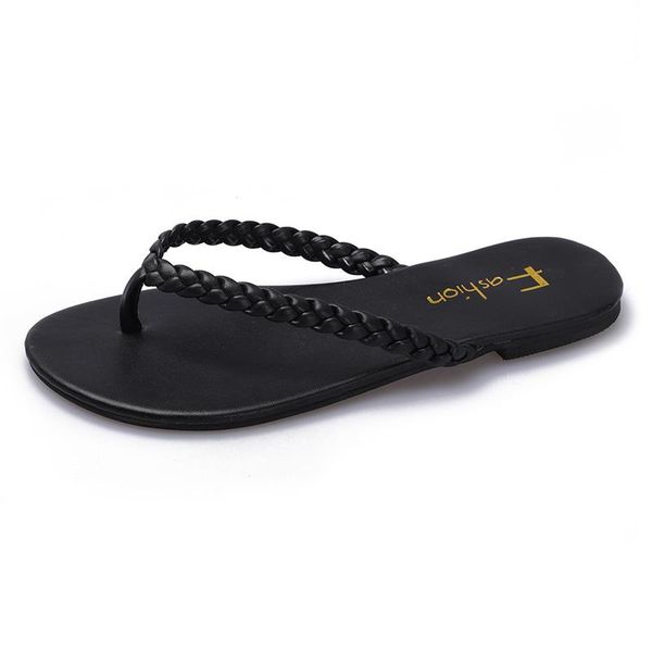 

slippers women's outerwear spring/summer 2021 beach shoes flat woven flip flops, Black