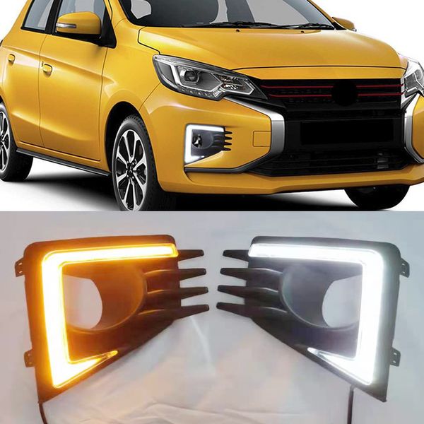 1Set Auto-DRL-Lampe LED-Tagfahrlicht für Mitsubishi Mirage 2020 2021 Dynamische gelbe Blinker-Funktion 12V
