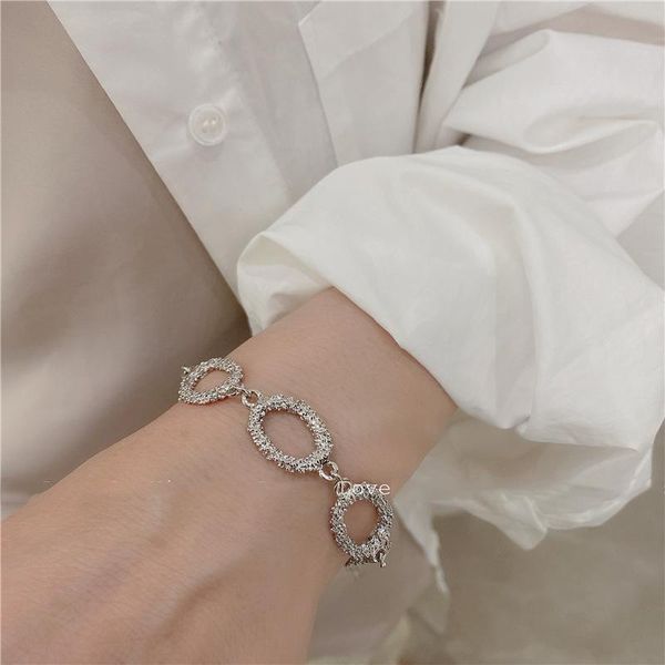 

charm bracelets origin summer minimalist metallic hollow out geometric bracelet for women girls vintage oval chain jewellery, Golden;silver