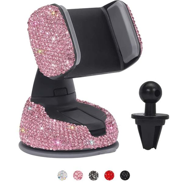 Telefone suporte para carro pára-brisa montagem bling diamante forte pegajoso funcional painel de ar ventoso mulheres acessórios auto-rosa