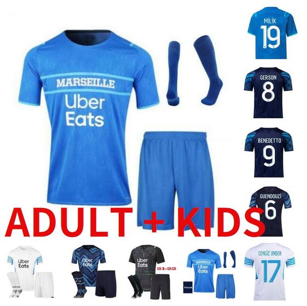

kids kit 21 22 marseille soccer jerseys olympique de home white special milik om africa 2022 2021 payet thaufin benedetto football jersey me, Black;yellow