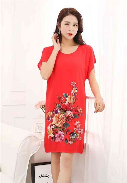 

red cotton womens nightdress chinese style female robe dress flower sleepwear nightgown nightwear bath robe, Black;red