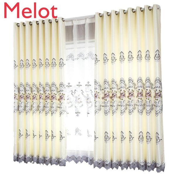 

simple european high-end living room water-soluble embroidery curtain yarn finished bedroom shading balcony floor & drapes