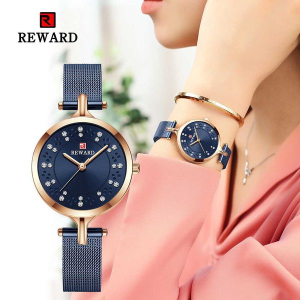 

reward fashion women wristwatch girls timepiece alloy quartz watches for luxury mesh steel waterproof ladies wrist watch 210616, Slivery;brown