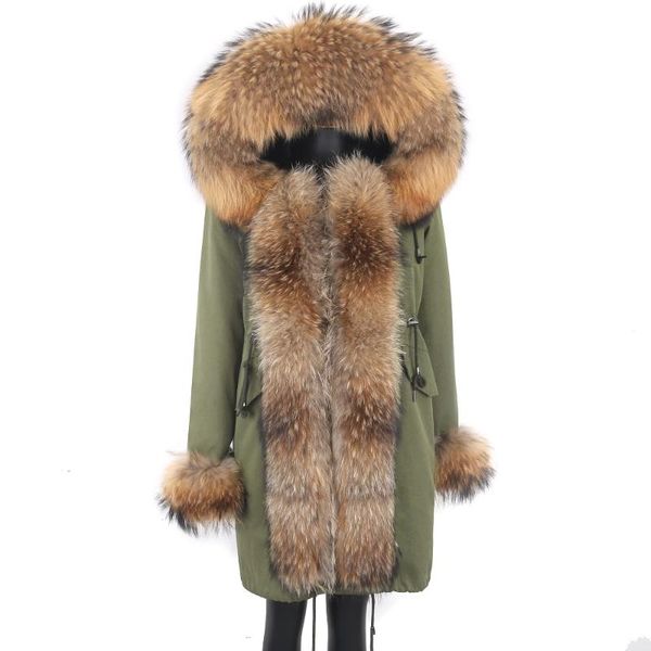 

women's fur & faux 2021 long waterproof parka winter jacket women real coat natural raccoon hood thick warm streetwear removable, Black
