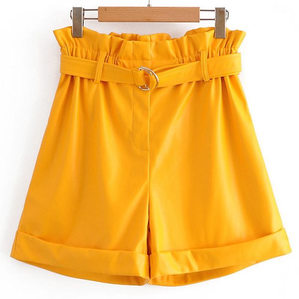 

casual solid yellow shorts women fashion high waisted short elegant tie belt waist flare female ladies hy women's, White;black