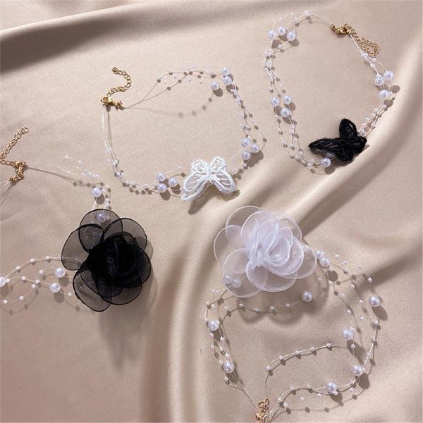 

pendant necklaces gothic punk style necklace lace neck chain choker french retro victorian women's pearl collarbone jewelry, Silver