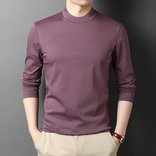 

men's t-shirts 2021 spring autumn tees men half high neck solid color long-sleeved t shirt clothing bottoming jke1806, White;black