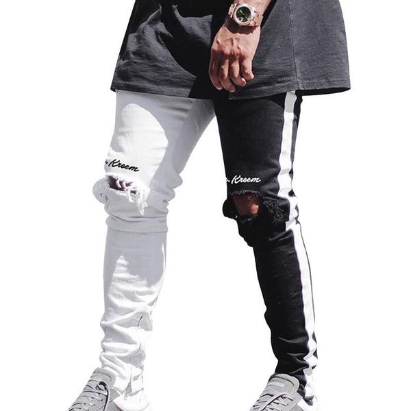 

men jeans hole for mens 2021 casual summer autumn male ripped skinny trousers slim biker outwears pants plus size 3xl men's, Blue