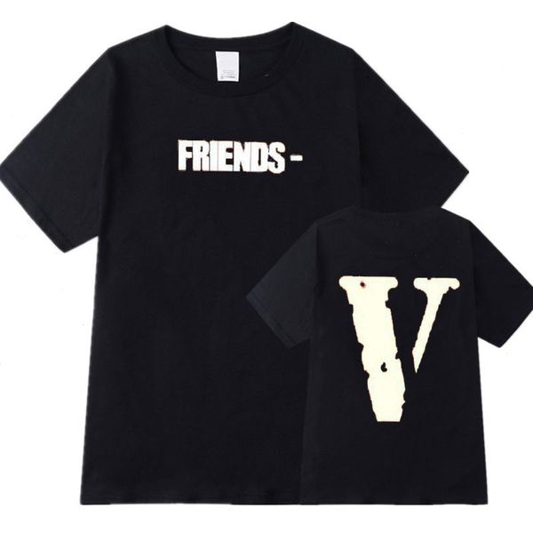 

vlones big v printed cotton short sleeve t-shirt for men and women, White