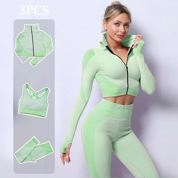 

3pcs womens yoga set exquisiteness workout sportswear gym clothing fitness long sleeve crop high waist leggings sports suits, White;red
