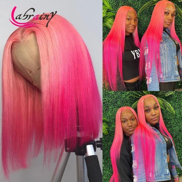 

ombre 613 blonde lace frontal human hair wigs glueless straight pink colored hd transparent front natural hairline1, Black;brown