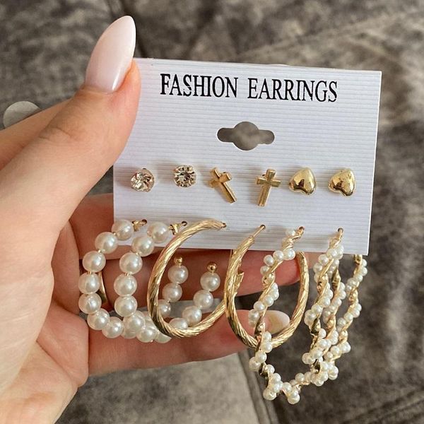 

vintage pearls earrings set for women oversize round circle dangle geometric metal punk earring 2021 ear jewelry gift hoop & huggie, Golden;silver