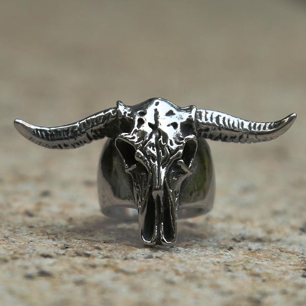 

cluster rings domineering gothic satanic demon skull ring men stainless steel punk biker jewelry gift male animal goat head, Golden;silver