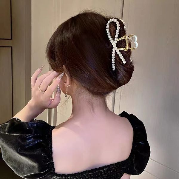 

hair jewelry japanese and korean style pearl pin headdress metal dish clip shark advanced feeling, Golden;white