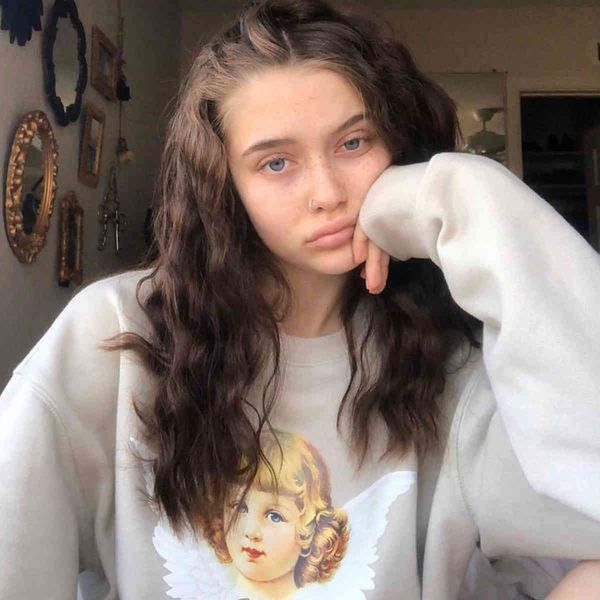 

women's hoodies & sweatshirts vintage angel print women sweatshirt autumn winter long sleeve hoodie pullovers female casual oversized w, Black