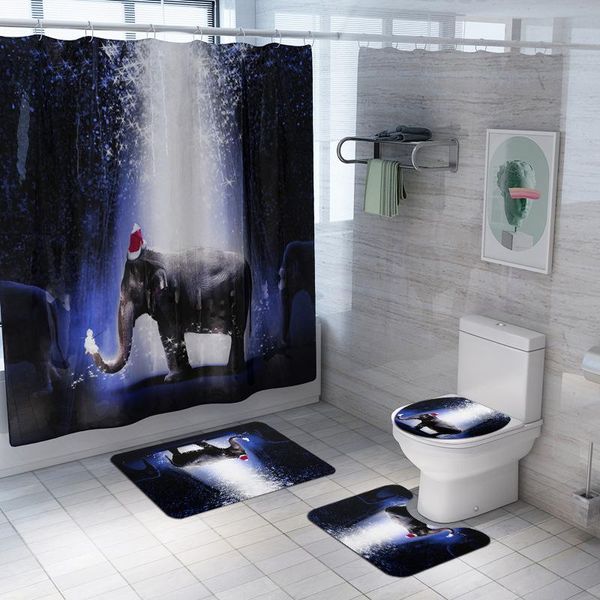 

shower curtains waterproof curtain christmas elephant in the forest print bathroom set non-slip bath mats pedestal rug toilet seat cover
