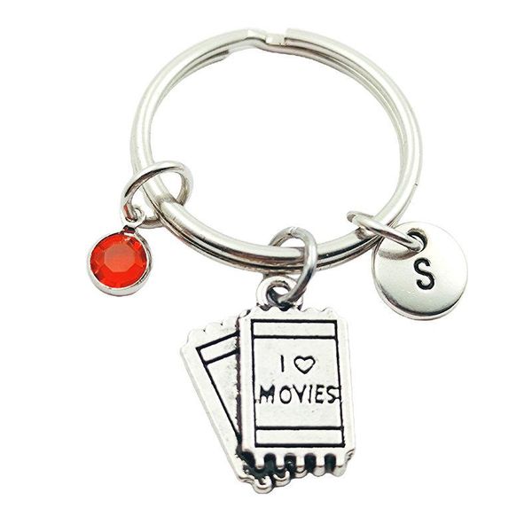 

keychains love movies initial letter birthstone keyrings creative fashion jewelry women gifts accessories pendant, Silver