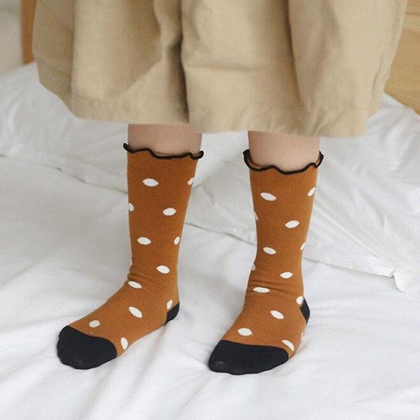 

girls knee high socks with lace dot stripe baby boy girl ruffle for toddler children sports wear cotton long, Pink;yellow