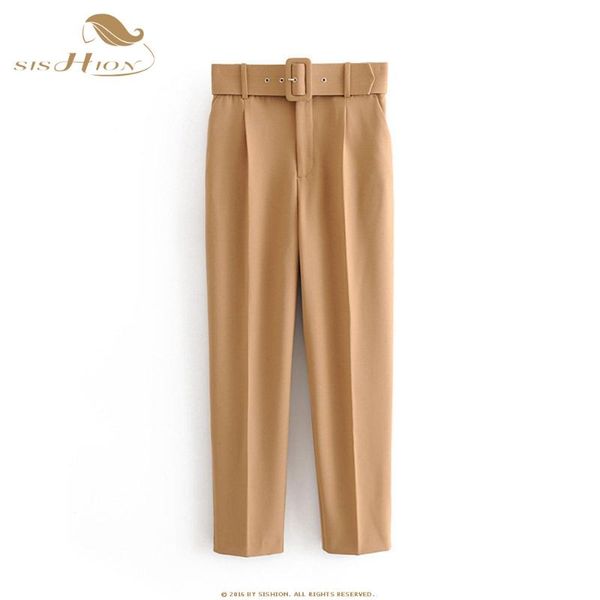 

women's pants & capris sishion suit woman fashion high waist pockets sashes ladies solid wiast straight qy0771, Black;white