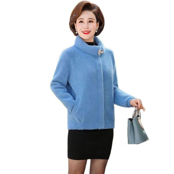 

women's wool & blends imitate mink fleece ms coat 2021 winter sweater ladies jacket middle-aged elderly mothers autumn clothes woolen t, Black