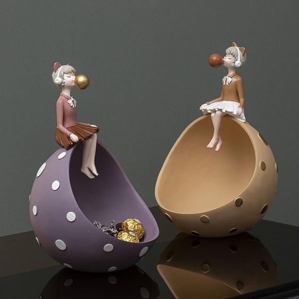 

decorative objects & figurines nordic ins creative resin bubble girl candy storage box sculpture ornaments living room entrance key small de