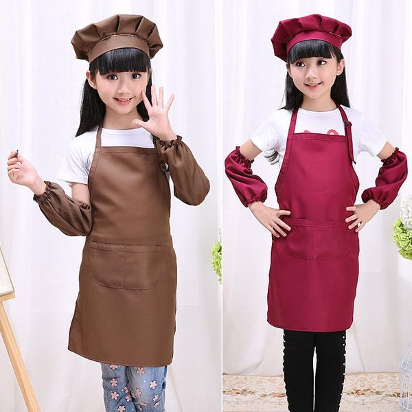 

aprons 4pcs/set of children's apron sleeve hat pocket kindergarten kitchen baking painting cooking beverage