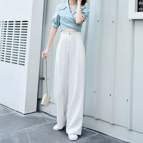 

women's pants & capris spring and summer white wide-leg women loose casual mopping high waist thin trousers drape l80g, Black;white