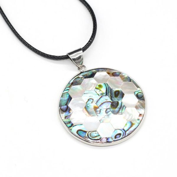 

natural splicing shell pendant necklace round flower pattern charms for women men jewelry trendy gift necklaces, Silver