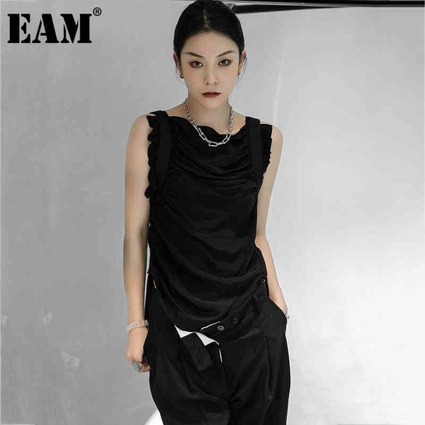 

[eam] women black pleated slim casual tank v-collar sleeveless personality fashion spring summer 1dd7729 21512, White
