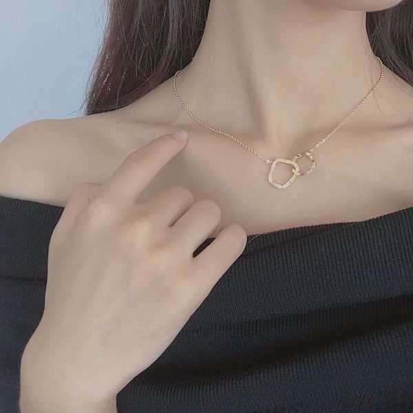 

women's fashion creative irregular geometric stitching pandent necklace hundred and one double ring collarbone chain chains, Silver