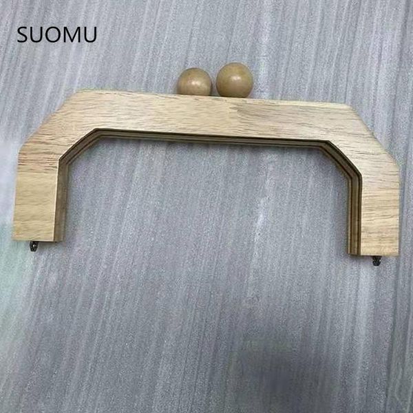 

bag parts & accessories designer purse frame natrual wood wooden big clasp obag handles sewing with screws inside handbag, Black