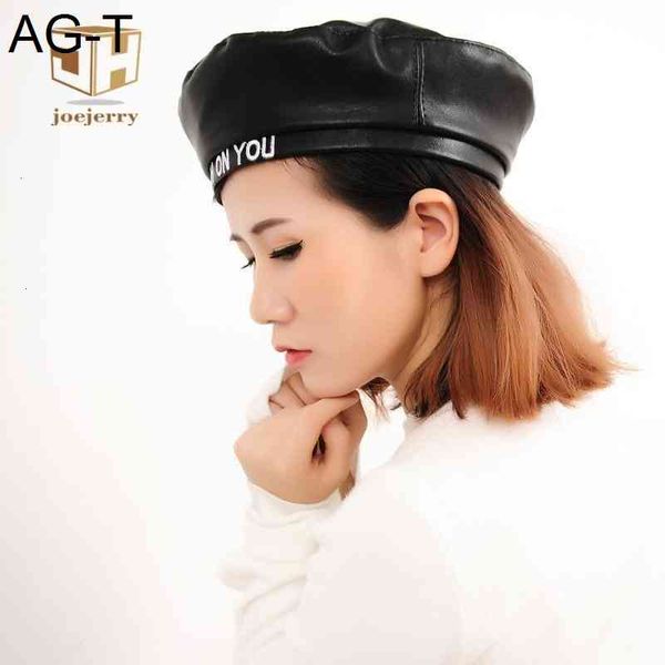 

joejerry fashion felt pu leather beret hat women cap female ladies beanie beret girls for spring and autumn, Blue;gray