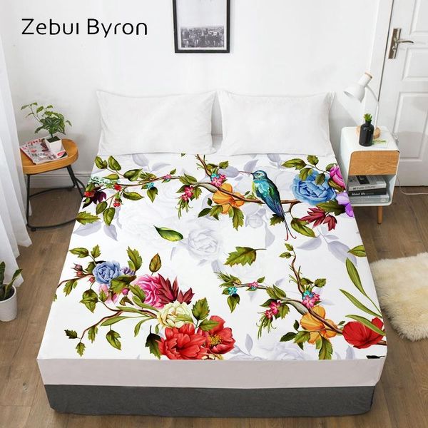 

digital print custom bed sheet with elastic,fitted twin/full/queen/king,nordic flower birds mattress cover 160x200 sheets & sets