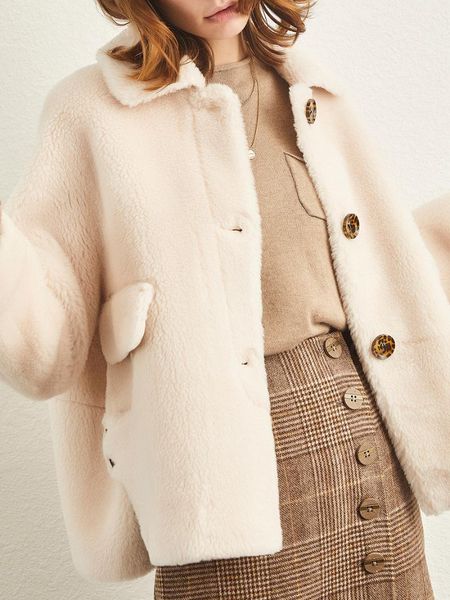 

women's fur & faux 2021 autumn and winter granular sheep shearing coat short one lamb wool, Black